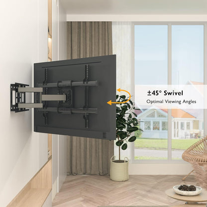 Suport TV de Perete, Universal, Diagonala 32”- 80”, Max 60kg, Vesa 200x100–600x400 mm, Brat Reglabil, Rotire 60°, Inclinare 20°, Extindere si Retragere 65-390mm, Cablu HDMI 1.8m, 1 boloboc, 5 coliere, pentru Televizoare Plate sau Curbate, BONTEC, Negru