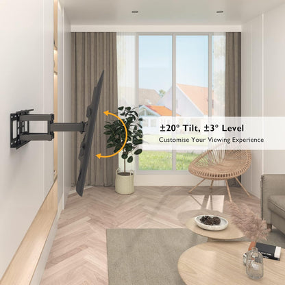 Suport TV de Perete, Universal, Diagonala 32”- 80”, Max 60kg, Vesa 200x100–600x400 mm, Brat Reglabil, Rotire 60°, Inclinare 20°, Extindere si Retragere 65-390mm, Cablu HDMI 1.8m, 1 boloboc, 5 coliere, pentru Televizoare Plate sau Curbate, BONTEC, Negru