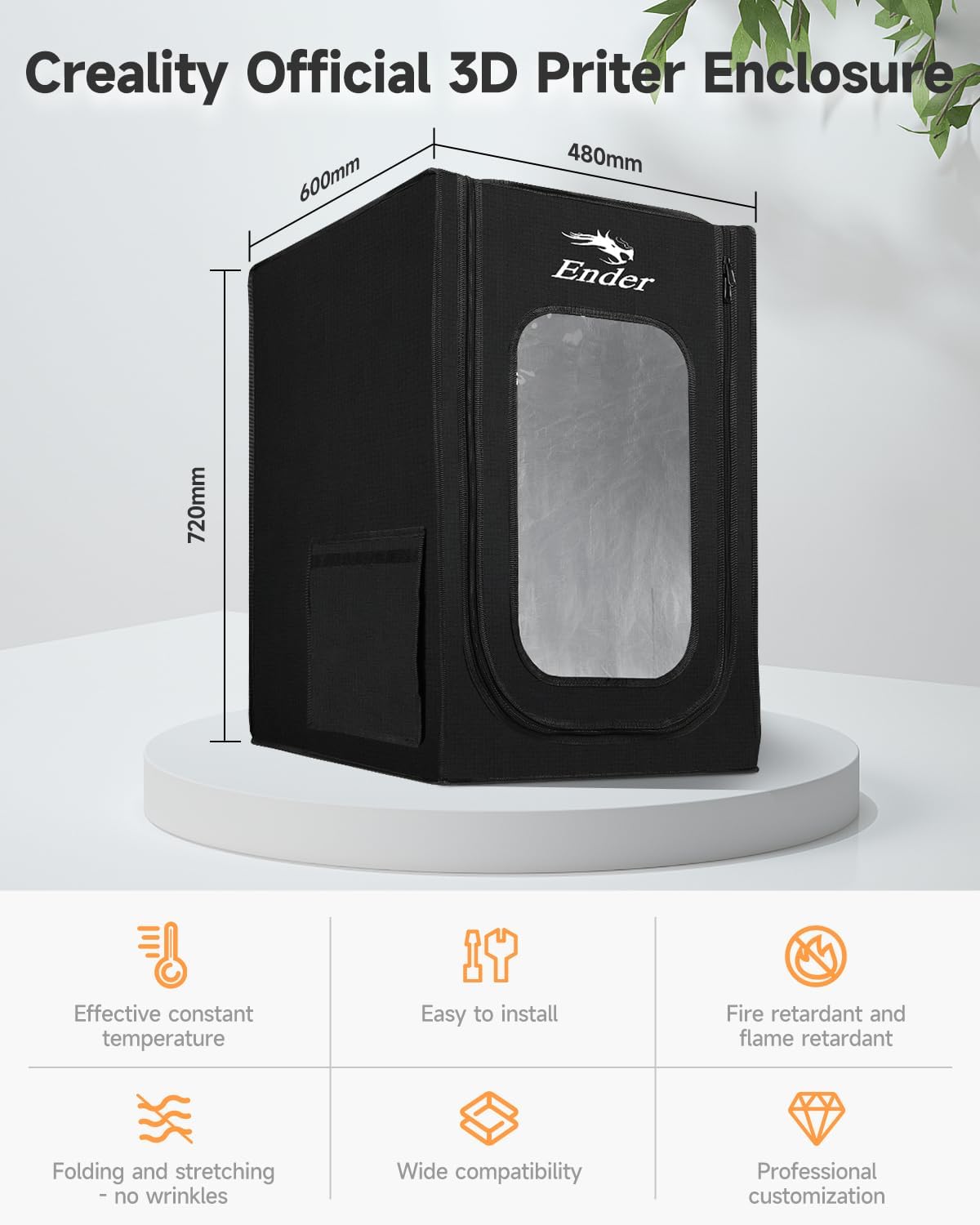Husa imprimanta 3D Creality pentru seria Ender 3, Ender 3 Pro, Ender 3S, Ender 3 V2, Ender 3 Neo, Ender 3 V2 Neo, Ender 2, Ender 2pro, CP-01, Ignifuga, impermeabila, rezistenta la praf, detasabila 720x600x480mm, Negru
