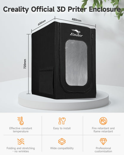 Husa imprimanta 3D Creality pentru seria Ender 3, Ender 3 Pro, Ender 3S, Ender 3 V2, Ender 3 Neo, Ender 3 V2 Neo, Ender 2, Ender 2pro, CP-01, Ignifuga, impermeabila, rezistenta la praf, detasabila 720x600x480mm, Negru