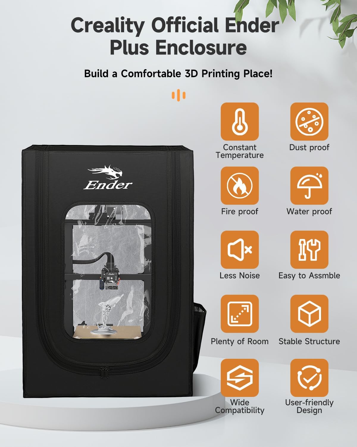 Husa imprimanta 3D Creality pentru seria Ender 3V2/3V2 Neo/Ender 3S1/3S1 Pro/Ender 3Pro/Ender 3/3Neo/Ender 3Max/Neo/Ender 6SE/Ender 5/5Pro/5S1, Ignifuga, impermeabila, rezistenta la praf, detasabila 750x650x550mm, Negru