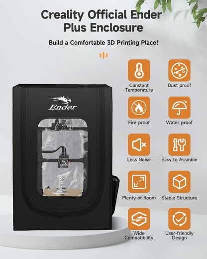 Husa imprimanta 3D Creality pentru seria Ender 3V2/3V2 Neo/Ender 3S1/3S1 Pro/Ender 3Pro/Ender 3/3Neo/Ender 3Max/Neo/Ender 6SE/Ender 5/5Pro/5S1, Ignifuga, impermeabila, rezistenta la praf, detasabila 750x650x550mm, Negru