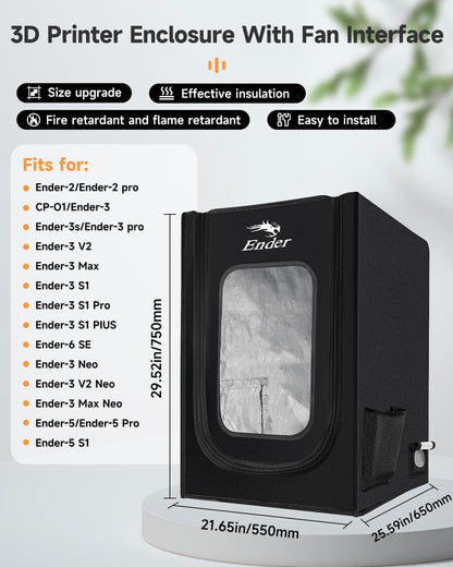 Husa imprimanta 3D Creality pentru seria Ender 3V2/3V2 Neo/Ender 3S1/3S1 Pro/Ender 3Pro/Ender 3/3Neo/Ender 3Max/Neo/Ender 6SE/Ender 5/5Pro/5S1, cu gura de aerisire, Ignifuga, impermeabila, rezistenta la praf, detasabila 750x650x550mm, Negru