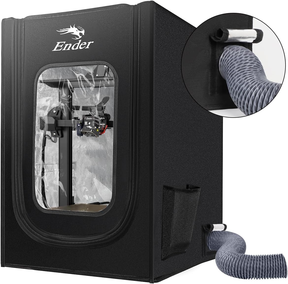 Husa imprimanta 3D Creality pentru seria Ender 3V2/3V2 Neo/Ender 3S1/3S1 Pro/Ender 3Pro/Ender 3/3Neo/Ender 3Max/Neo/Ender 6SE/Ender 5/5Pro/5S1, cu gura de aerisire, Ignifuga, impermeabila, rezistenta la praf, detasabila 750x650x550mm, Negru