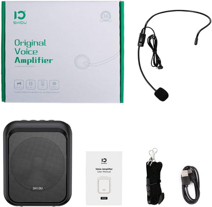 Megafon portavoce Bluetooth 5.0 portabil, cu microfon headset, 10W, baterie 1800 mAh, slot card, cu prindere tip clema, sistem PA, suporta audio in format MP3, pentru profesori, ghid turistic, antrenor