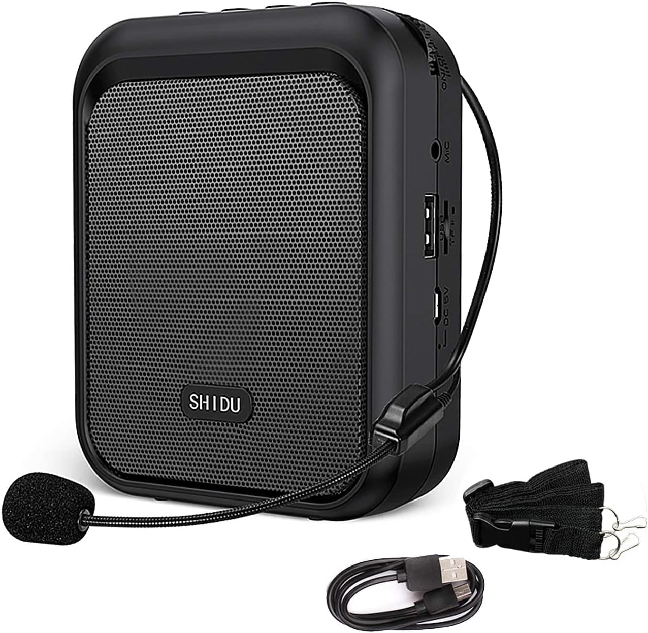 Megafon portavoce Bluetooth 5.0 portabil, cu microfon headset, 10W, baterie 1800 mAh, slot card, cu prindere tip clema, sistem PA, suporta audio in format MP3, pentru profesori, ghid turistic, antrenor