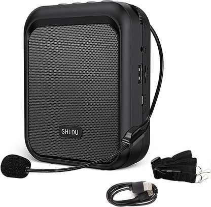Megafon portavoce Bluetooth 5.0 portabil, cu microfon headset, 10W, baterie 1800 mAh, slot card, cu prindere tip clema, sistem PA, suporta audio in format MP3, pentru profesori, ghid turistic, antrenor