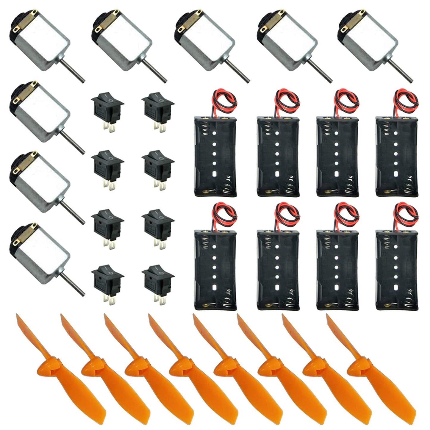 Set de 8 motor DC 1.5V-6V, 15000-16500 RPM, cu 8 carcase cu suport baterie, 8 intrerupatoare, 8 elice, pentru jucarii, experimente, T545