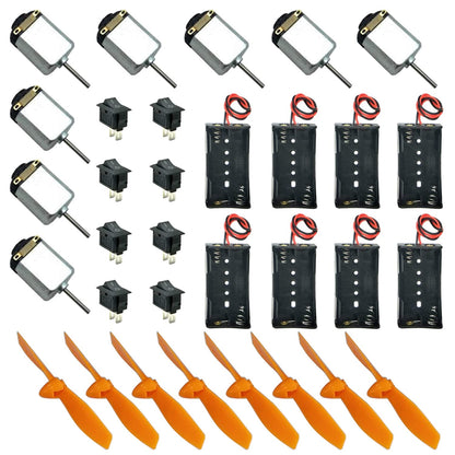 Set de 8 motor DC 1.5V-6V, 15000-16500 RPM, cu 8 carcase cu suport baterie, 8 intrerupatoare, 8 elice, pentru jucarii, experimente, T545
