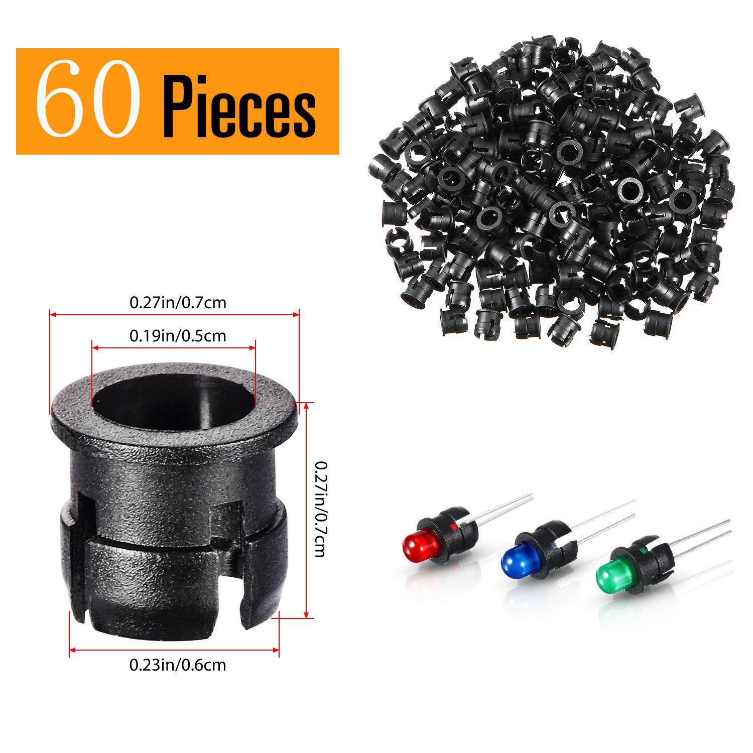 Set 60 diode LED 12V cu cablu DPF de 20 cm, 10 conectori pentru Baterie 9V, 60 de suporti led 5mm, 10 led-uri cu 6 culori, pentru iluminat hobby, barca, industrie, jucarii, decoratiuni de nunta, design de moda, modelare prototip, sculptura energetica