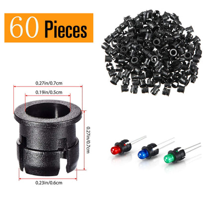 Set 60 diode LED 12V cu cablu DPF de 20 cm, 10 conectori pentru Baterie 9V, 60 de suporti led 5mm, 10 led-uri cu 6 culori, pentru iluminat hobby, barca, industrie, jucarii, decoratiuni de nunta, design de moda, modelare prototip, sculptura energetica