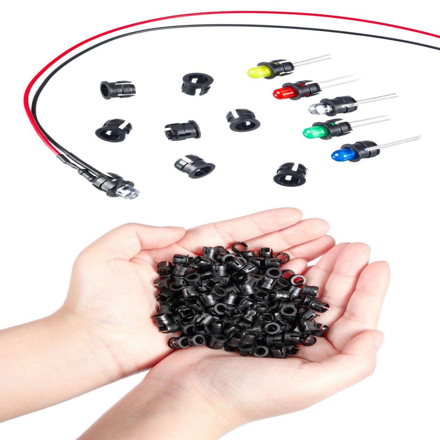 Set 60 diode LED 12V cu cablu DPF de 20 cm, 10 conectori pentru Baterie 9V, 60 de suporti led 5mm, 10 led-uri cu 6 culori, pentru iluminat hobby, barca, industrie, jucarii, decoratiuni de nunta, design de moda, modelare prototip, sculptura energetica