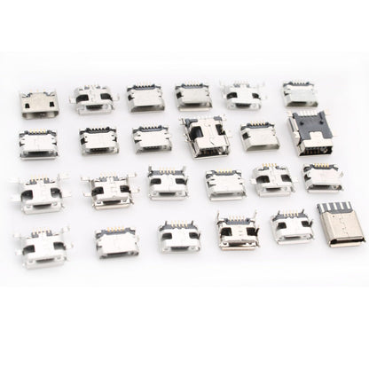 Set 240 conector mama USB B micro pentru PCB, cu 24 de modele diferite, din otel inoxidabil, compatibile cu mouse, tastaturi si incarcatoare, mufe de telefon, pentru inlocuire si reparatii si cutie de depozitare si transport