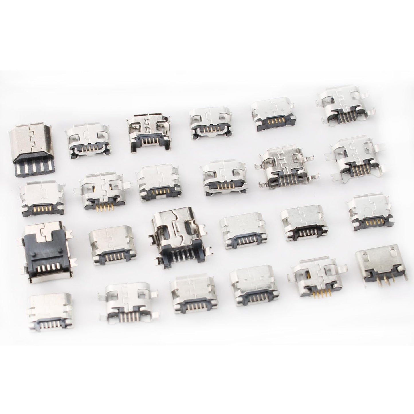 Set 240 conector mama USB B micro pentru PCB, cu 24 de modele diferite, din otel inoxidabil, compatibile cu mouse, tastaturi si incarcatoare, mufe de telefon, pentru inlocuire si reparatii si cutie de depozitare si transport