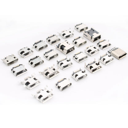 Set 240 conector mama USB B micro pentru PCB, cu 24 de modele diferite, din otel inoxidabil, compatibile cu mouse, tastaturi si incarcatoare, mufe de telefon, pentru inlocuire si reparatii si cutie de depozitare si transport