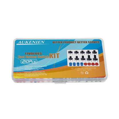 Set 200 microintrerupator, butoane tactile 12V, buton switch cu 4 pini, 6x6x5mm, 6x6x6mm, 6x6x7mm, 6x6x8mm, 6x6x9mm, 6x6x10mm, 6x6x11mm, 6x6x12mm, 6x6x4.3mm, 6x6x13mm, cu 40 de capace, cutie de depozitare si transport, Negru