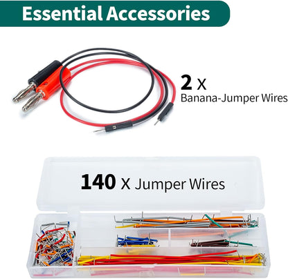 Kit sursa de alimentare 2 in 1 cu placa Breadboard, DC +15V -15V, cu 140 fire jumper si 2 cablu banana, pentru proiecte electronice, Kit Arduino, YIHUA 1502PBB