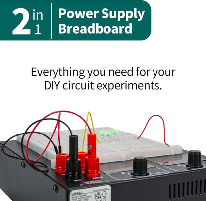 Kit sursa de alimentare 2 in 1 cu placa Breadboard, DC +15V -15V, cu 140 fire jumper si 2 cablu banana, pentru proiecte electronice, Kit Arduino, YIHUA 1502PBB