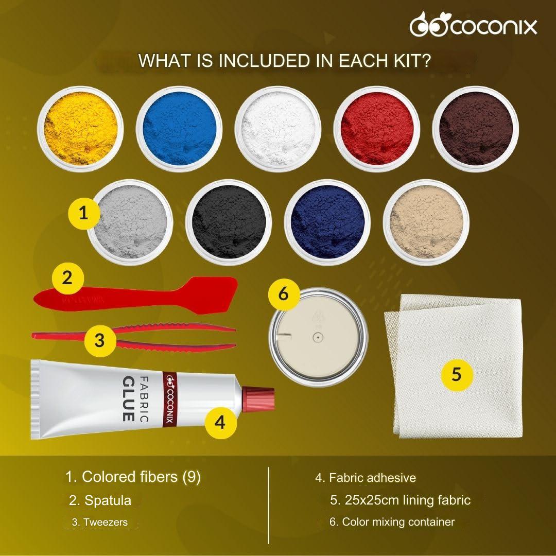 Kit reparatie si restaurare textil Coconix pentru tesaturi si covoare, scaune auto, canapea, mobilier, tapiterie sau jachete, usor de aplicat, multicolor