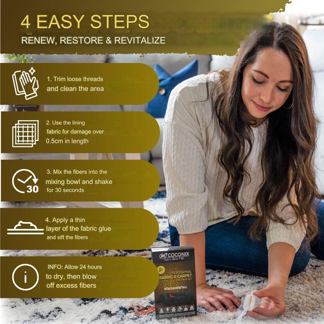 Kit reparatie si restaurare textil Coconix pentru tesaturi si covoare, scaune auto, canapea, mobilier, tapiterie sau jachete, usor de aplicat, multicolor