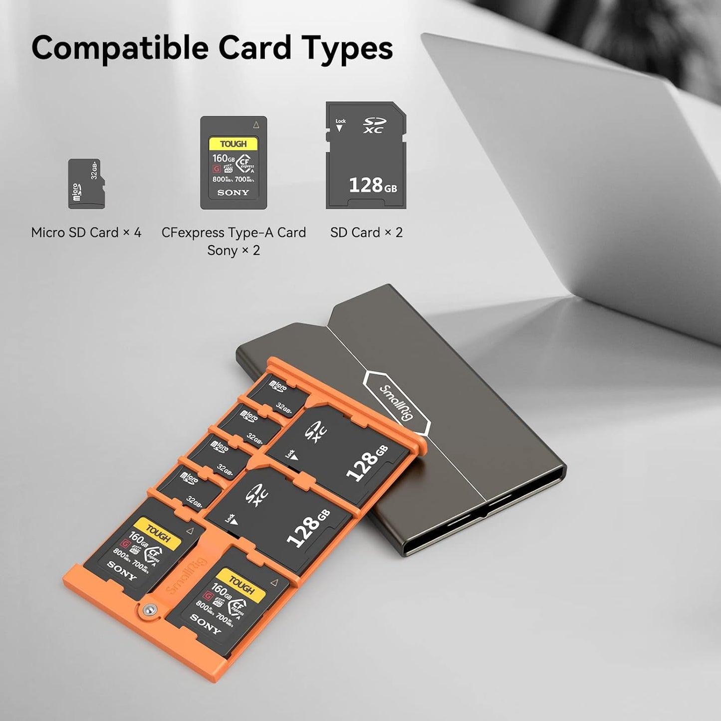 Carcasa carduri de memorie SMALLRIG 4107 cu 8 sloturi pentru 2 carduri SD + 4 carduri Micro SD + 2 carduri CFexpress tip A
