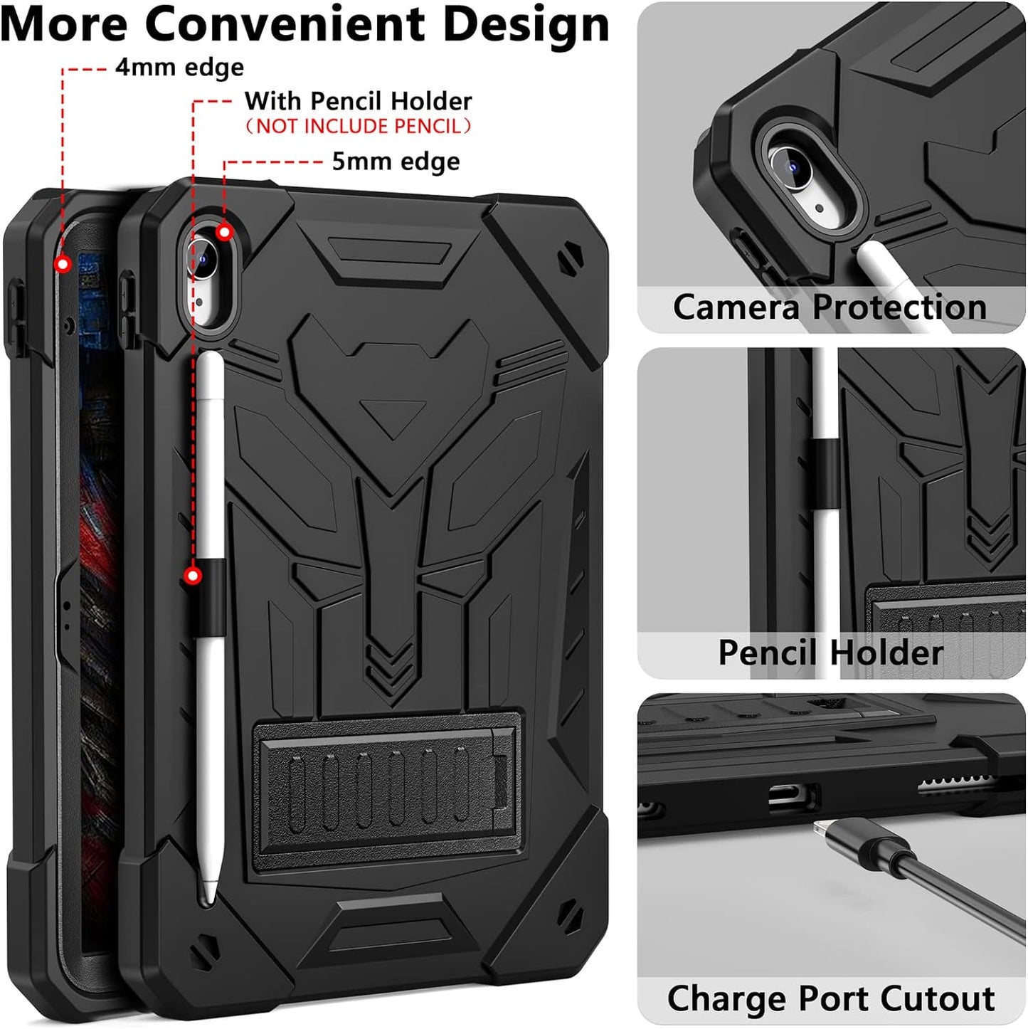 Husa compatibila cu iPad 10.9 inch, generatia a 10-a, 2022, protectie 360 de grade, cu suport pix, rezistenta la socuri, robusta, cu suport tip stand, design transformers, pentru copii
