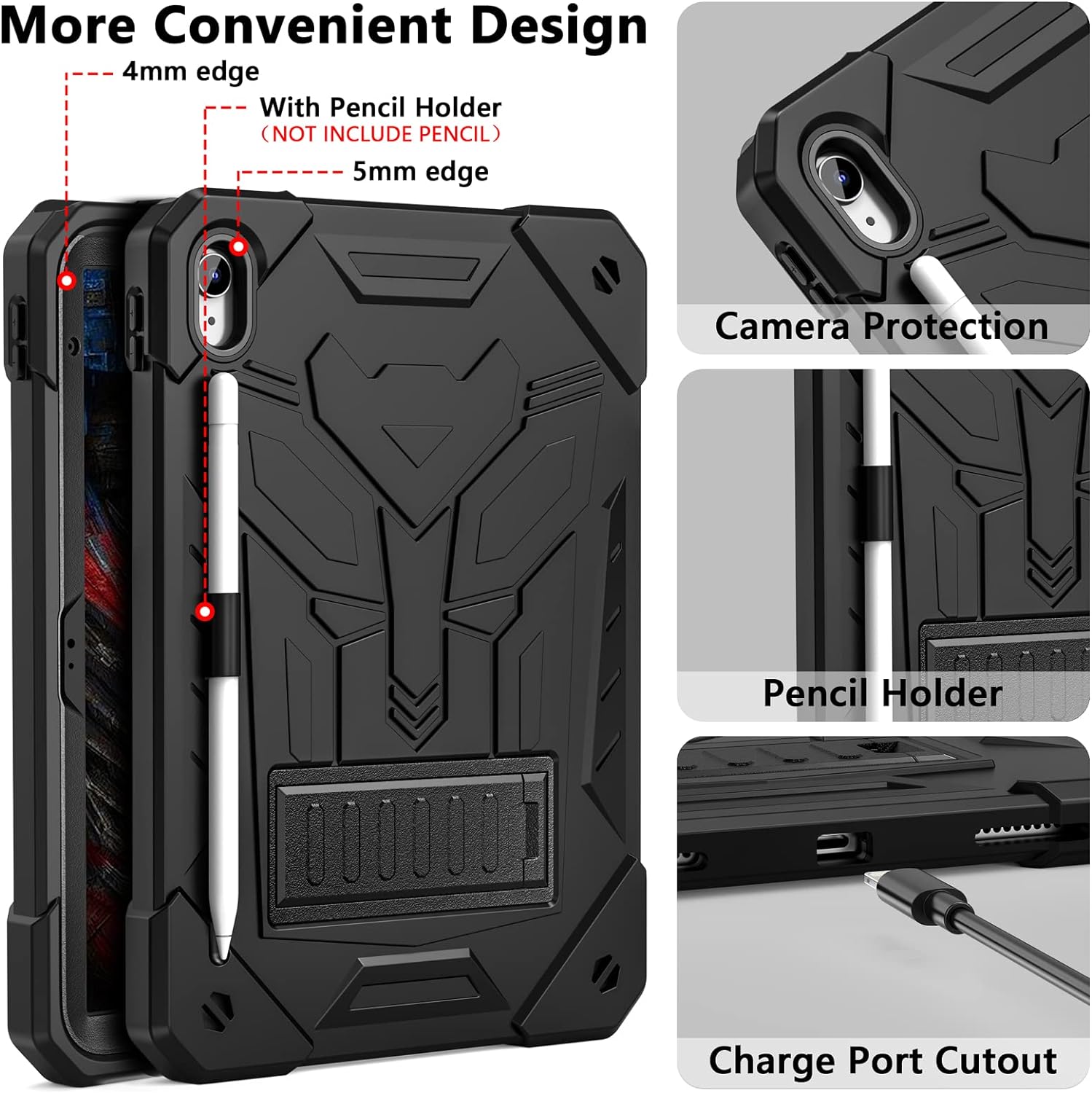 Husa compatibila cu iPad 10.9 inch, generatia a 10-a, 2022, protectie 360 de grade, cu suport pix, rezistenta la socuri, robusta, cu suport tip stand, design transformers, pentru copii