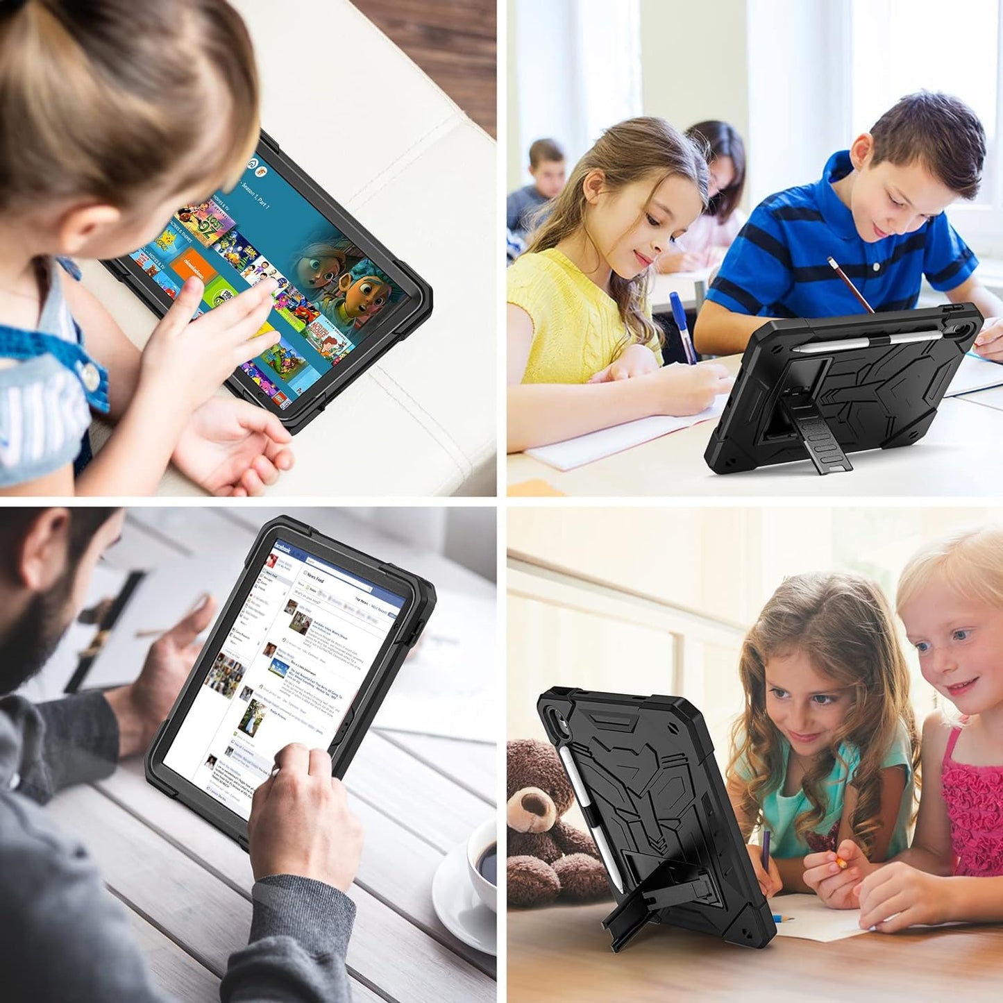 Husa compatibila cu iPad 10.9 inch, generatia a 10-a, 2022, protectie 360 de grade, cu suport pix, rezistenta la socuri, robusta, cu suport tip stand, design transformers, pentru copii