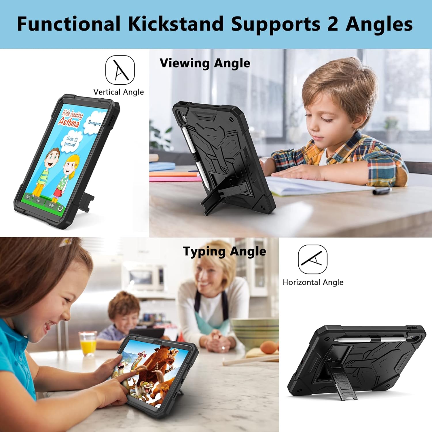 Husa compatibila cu iPad 10.9 inch, generatia a 10-a, 2022, protectie 360 de grade, cu suport pix, rezistenta la socuri, robusta, cu suport tip stand, design transformers, pentru copii