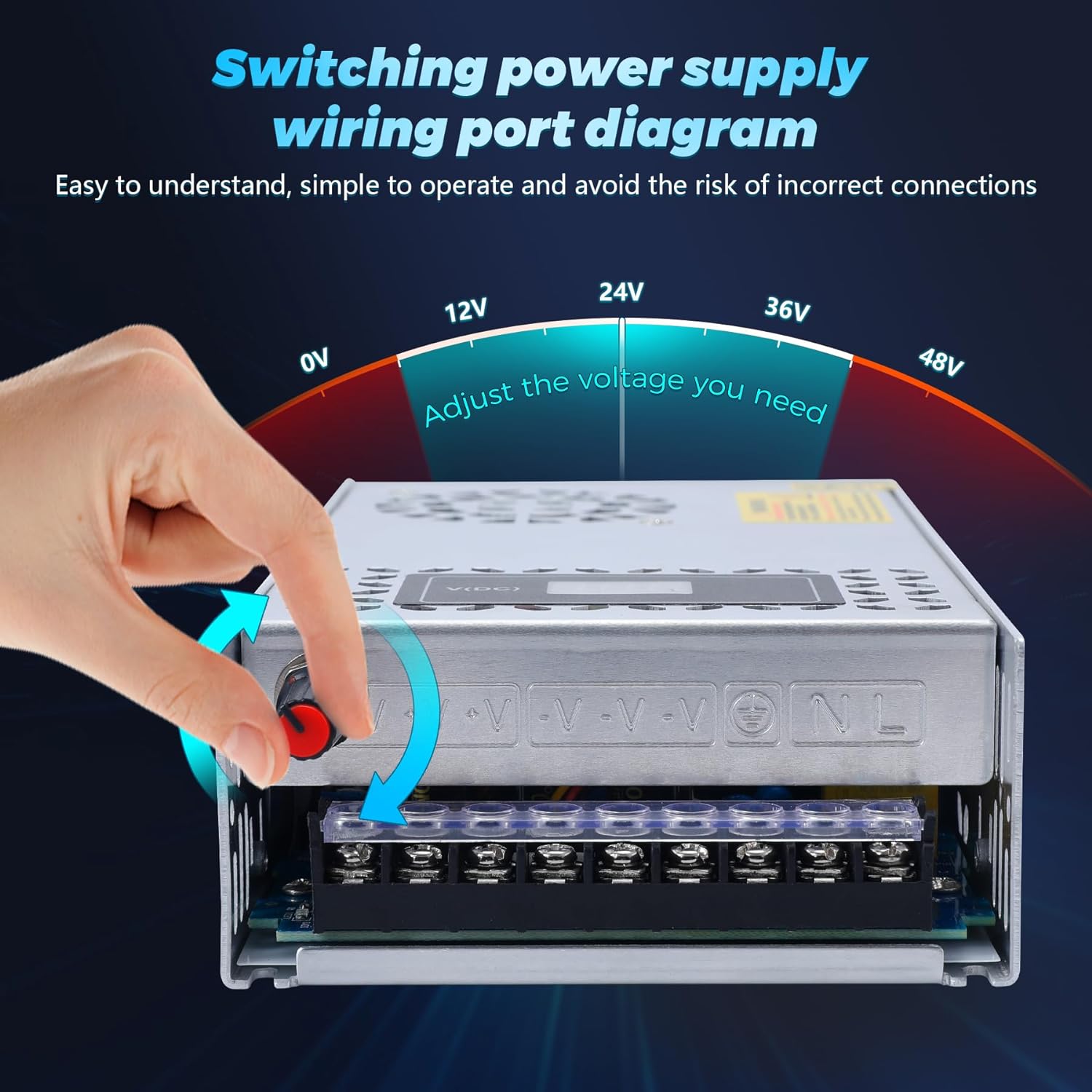 Sursa de alimentare modulara 48V, metalica, reglabila 0-48 V, 12,5 A 600 W, 110/220 V, cu afisaj digital, ventilata, pentru banda LED, sisteme supraveghere video, automatizari, BOSYTRO
