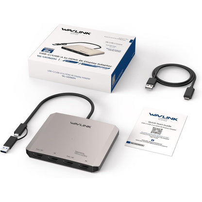 Statie de andocare WAVLINK Quad Monitor 4x HDMI, USB-C si USB-A, pentru MacBook Pro/Air M1 M2 M3 M4, extensie 4 monitoare, Dual 4K UHD + Dual Full HD 1080P, compatibil Windows 11/10, macOS, Thunderbolt 3/4, necesita driver SMI