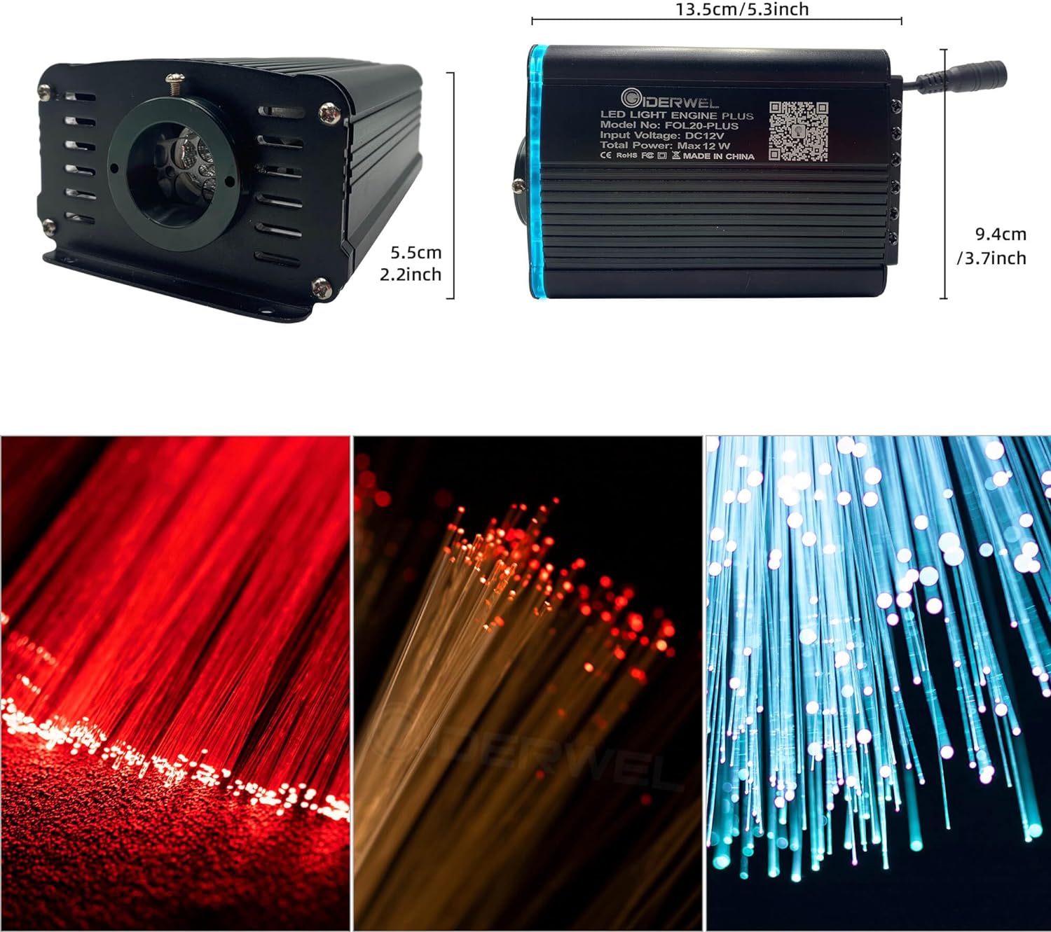 Kit fibra optica plafon instelat RGBW 348 fire de 3m, 250 de 0.75 mm si 98 de 1mm, Bluetooth, Efect ploaie de stele, Control prin aplicatie si telecomanda, Giderwel