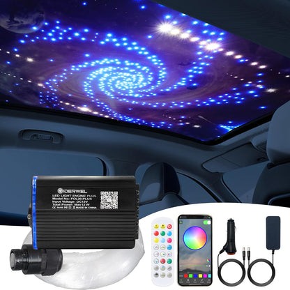 Kit fibra optica plafon instelat RGBW 348 fire de 3m, 250 de 0.75 mm si 98 de 1mm, Bluetooth, Efect ploaie de stele, Control prin aplicatie si telecomanda, Giderwel