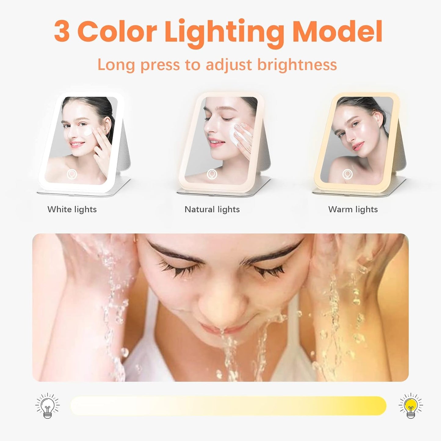 Oglinda cosmetica LED portabila, pentru machiaj, rotativa la 360°, acumulator 2400 mAh, reincarcabila, 3 moduri de iluminare, luminozitate reglabila, inchidere magnetica, Alantop