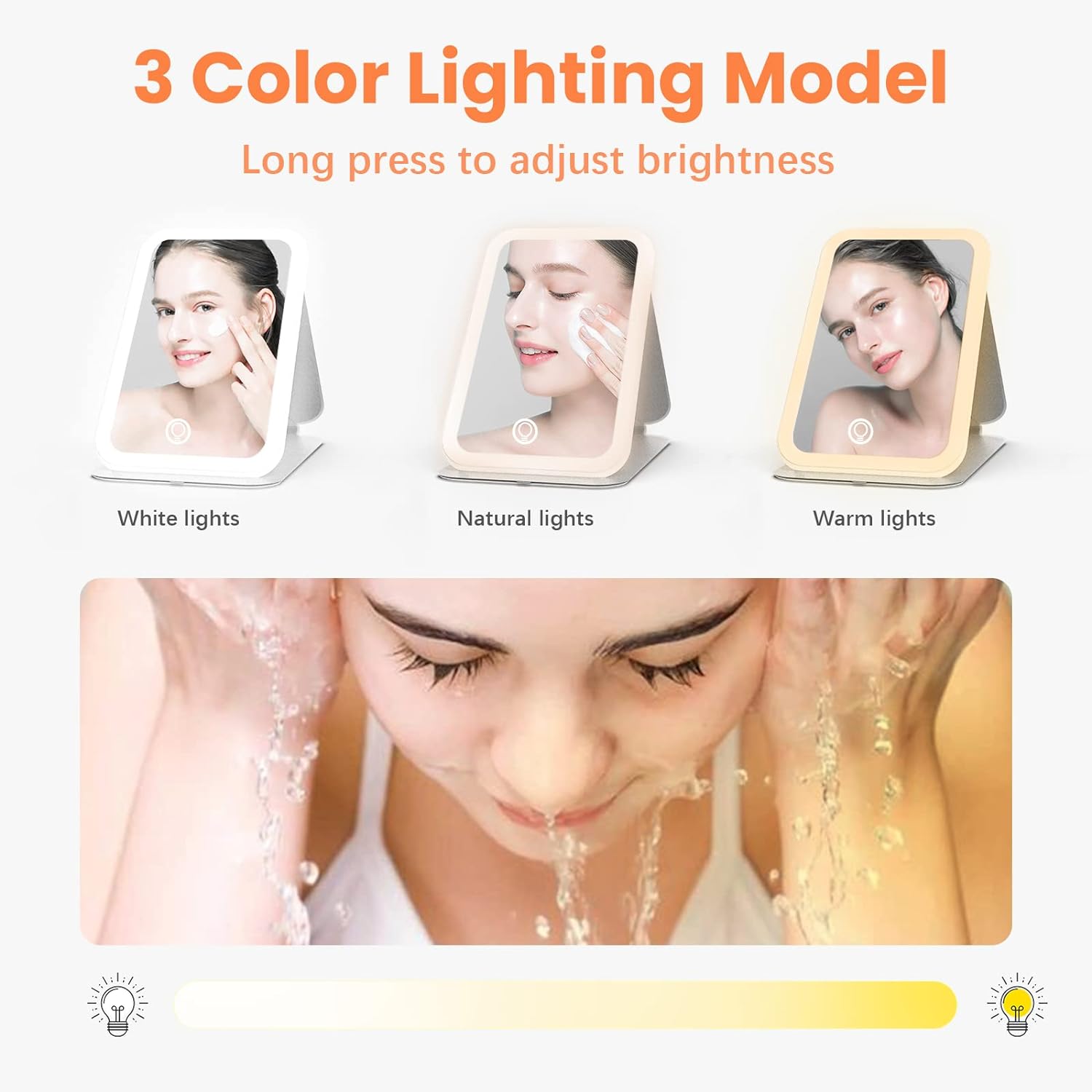 Oglinda cosmetica LED portabila, pentru machiaj, rotativa la 360°, acumulator 2400 mAh, reincarcabila, 3 moduri de iluminare, luminozitate reglabila, inchidere magnetica, Alantop