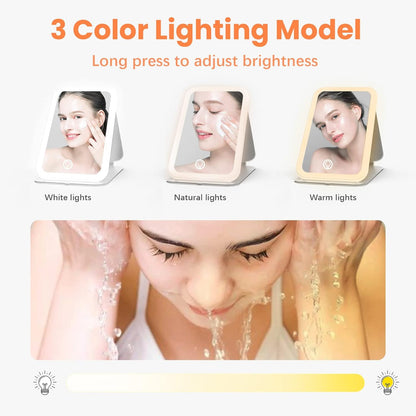 Oglinda cosmetica LED portabila, pentru machiaj, rotativa la 360°, acumulator 2400 mAh, reincarcabila, 3 moduri de iluminare, luminozitate reglabila, inchidere magnetica, Alantop