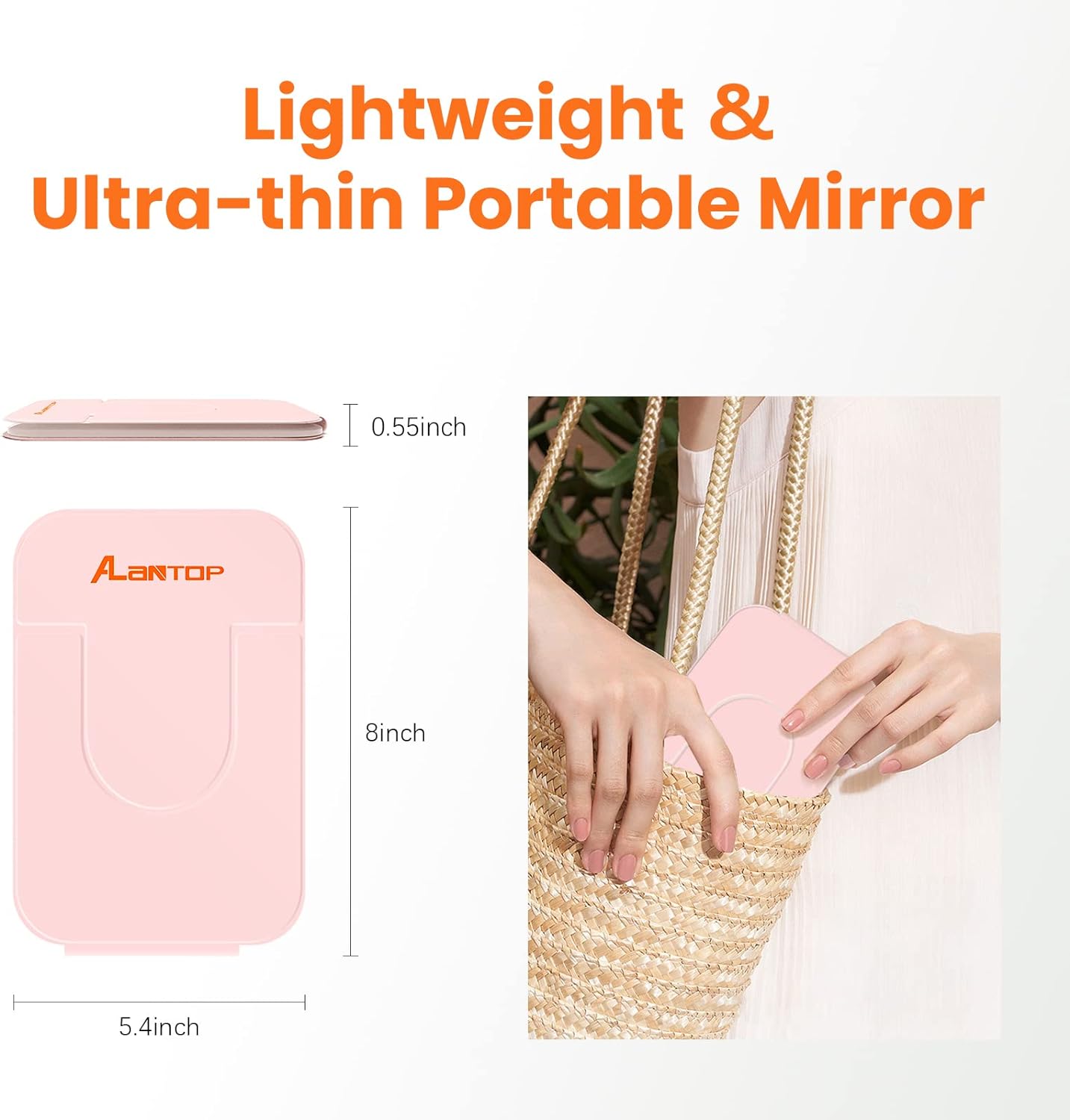 Oglinda cosmetica LED portabila, pentru machiaj, rotativa la 360°, acumulator 2400 mAh, reincarcabila, 3 moduri de iluminare, luminozitate reglabila, inchidere magnetica, Alantop