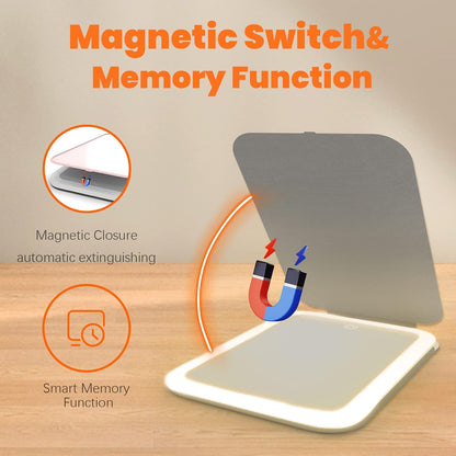 Oglinda cosmetica LED portabila, pentru machiaj, rotativa la 360°, acumulator 2400 mAh, reincarcabila, 3 moduri de iluminare, luminozitate reglabila, inchidere magnetica, Alantop