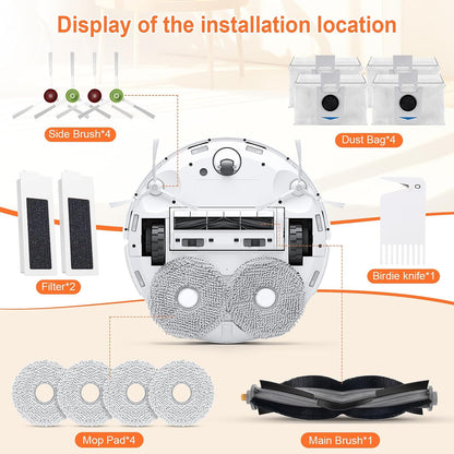 Kit accesorii aspirator compatibile Ecovacs Deebot T20 Omni/T20 PRO/T20 PRO PLUS/T20 MAX, cu 1 perie tambur, 2 filtre, 4 perii laterale, 4 paduri mop si 4 saculeti praf, accesorii curatare