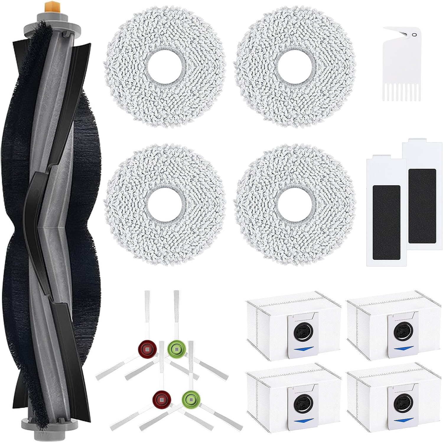 Kit accesorii aspirator compatibile Ecovacs Deebot T20 Omni/T20 PRO/T20 PRO PLUS/T20 MAX, cu 1 perie tambur, 2 filtre, 4 perii laterale, 4 paduri mop si 4 saculeti praf, accesorii curatare