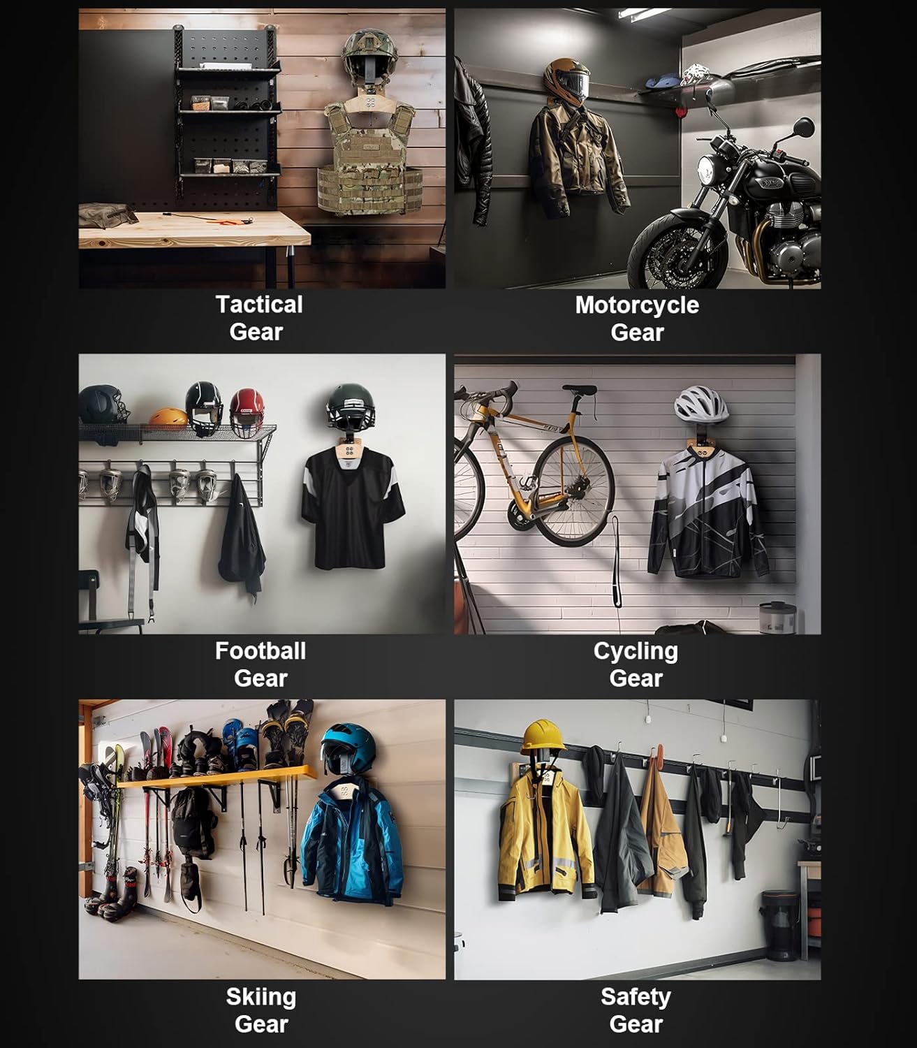 Suport de perete pentru casca si geaca moto, Cuier pentru echipament airsoft, tactic, ciclism, rugby, ski, sarcina 40Kg, multifunctional, 19 x 33 x 38.3 cm, OneTigris