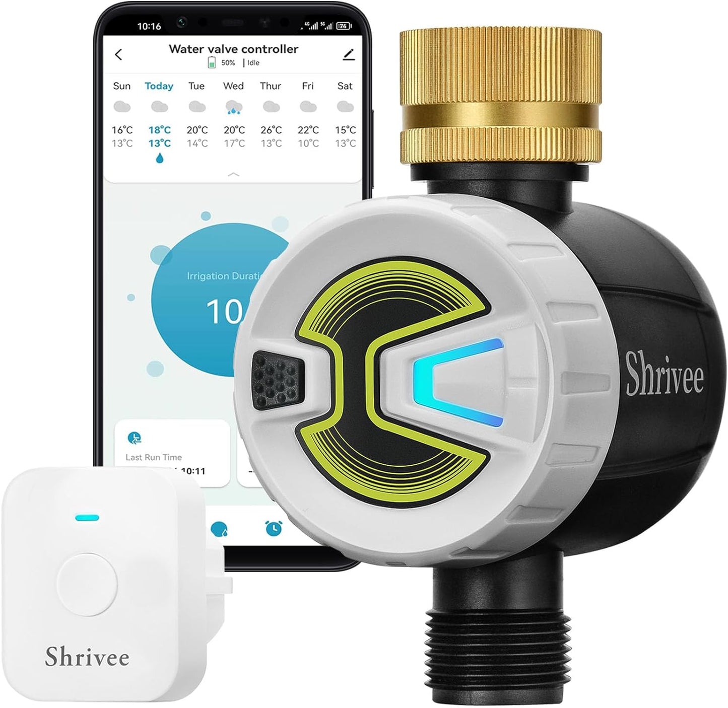 Programator irigare/udare Wireless, WiFi 2.4GHz si Bluetooth, Control prin aplicatie, 20 programe diferite, Cupla de intrare din alama, Compatibil Alexa si OK Google, Shrivee