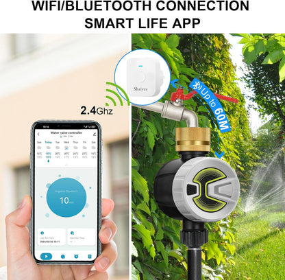 Programator irigare/udare Wireless, WiFi 2.4GHz si Bluetooth, Control prin aplicatie, 20 programe diferite, Cupla de intrare din alama, Compatibil Alexa si OK Google, Shrivee