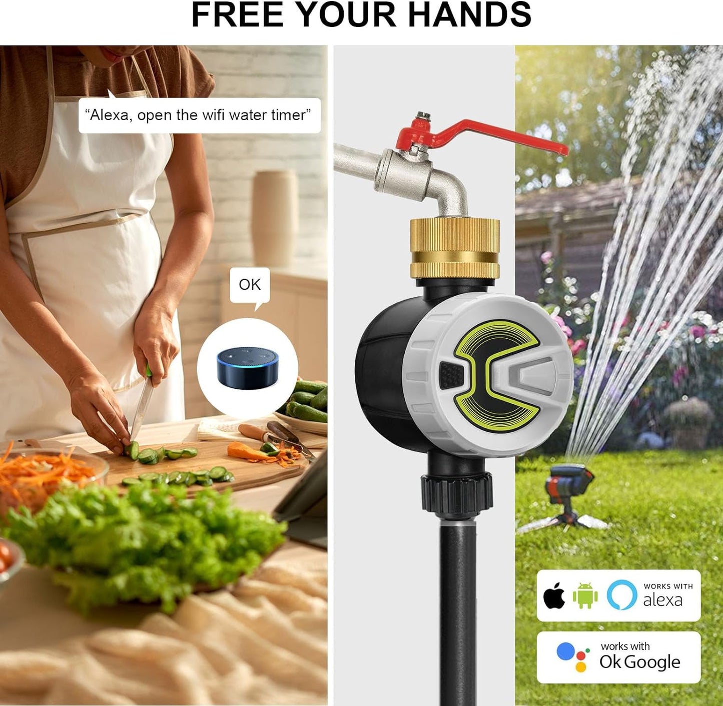Programator irigare/udare Wireless, WiFi 2.4GHz si Bluetooth, Control prin aplicatie, 20 programe diferite, Cupla de intrare din alama, Compatibil Alexa si OK Google, Shrivee