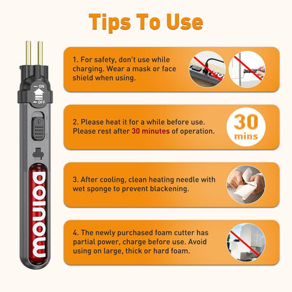 Aparat de taiat polistiren wireless, cutter cu fir cald, lumina LED, reincarcabil, 3 capete diferite, 550°C, acumulator 2000 mAh, pentru taiat si gravat polistiren, spuma, placi KT, EVA, EPP