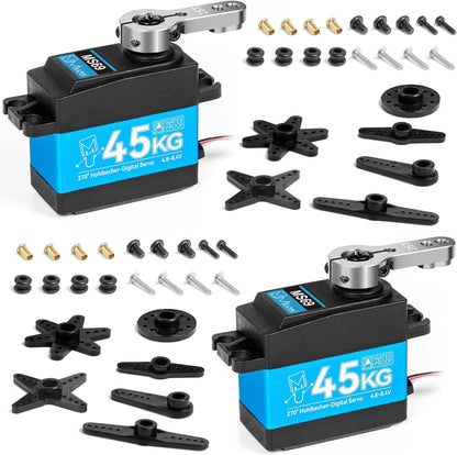 Set 2 servomotor RC 45Kg, 4.8V - 8.4V, impermeabil, angrenaj metalic, unghi operare de 270°, pentru brat robot, barca RC, masina RC, model avion, model elicopter, cu cablu de 0.5 m