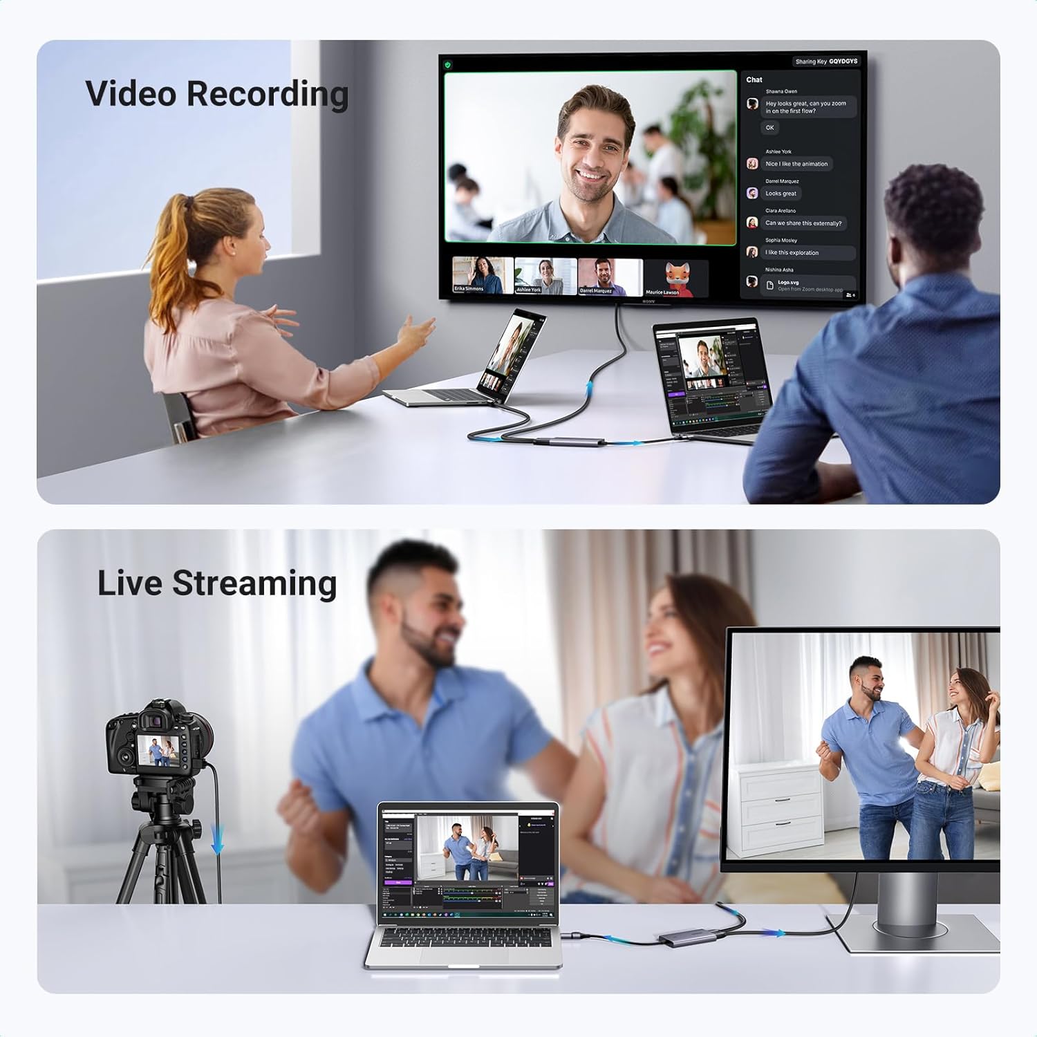 Placa de captura video HDMI la USB-C/USB-A, 4K loop-out, inregistrare 2K 30Hz, Plug & Play, streaming live, compatibil smartphone, consola, camera DSLR, laptop, PC Windows, macOS, Linux