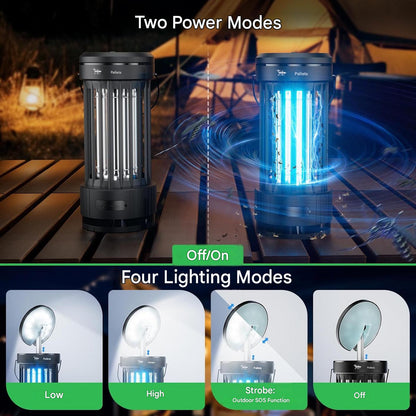 Lampa insecticid electric PALONE 4500V, baterie 4000 mAh, UV 365 nm, USB-C, extensibila cu LED reglabil, capcana anti-tantari 360°, utilizare interior si exterior, fara substante chimice