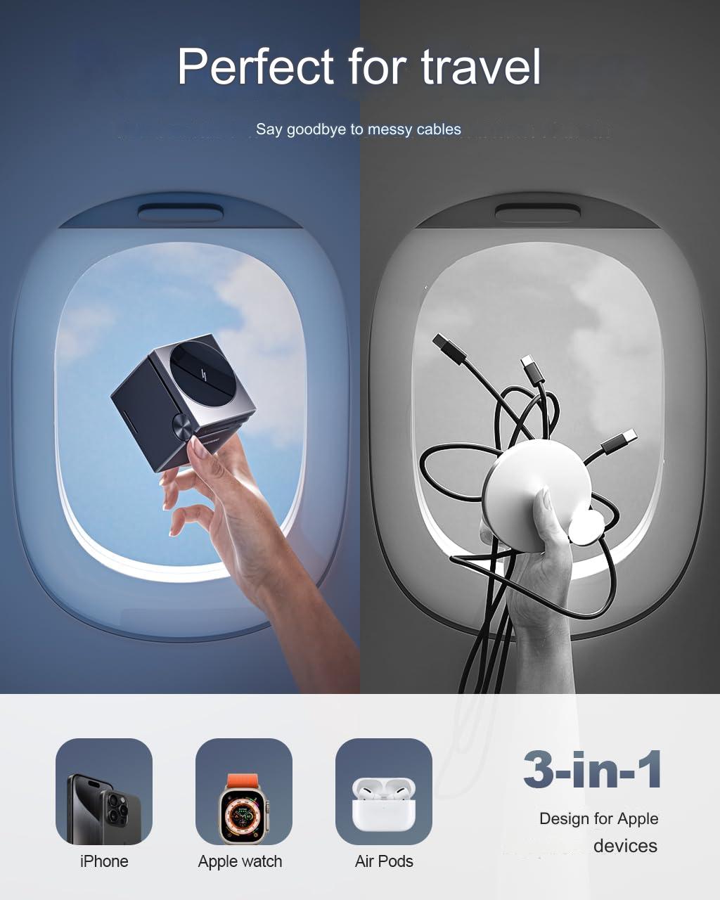 Statie de incarcare 3 in 1 wireless, compatibil MagSafe, 15W Pro, incarcator Apple Watch detasabil, pentru iPhone 15/14/13/12, Apple iWatch si AirPods