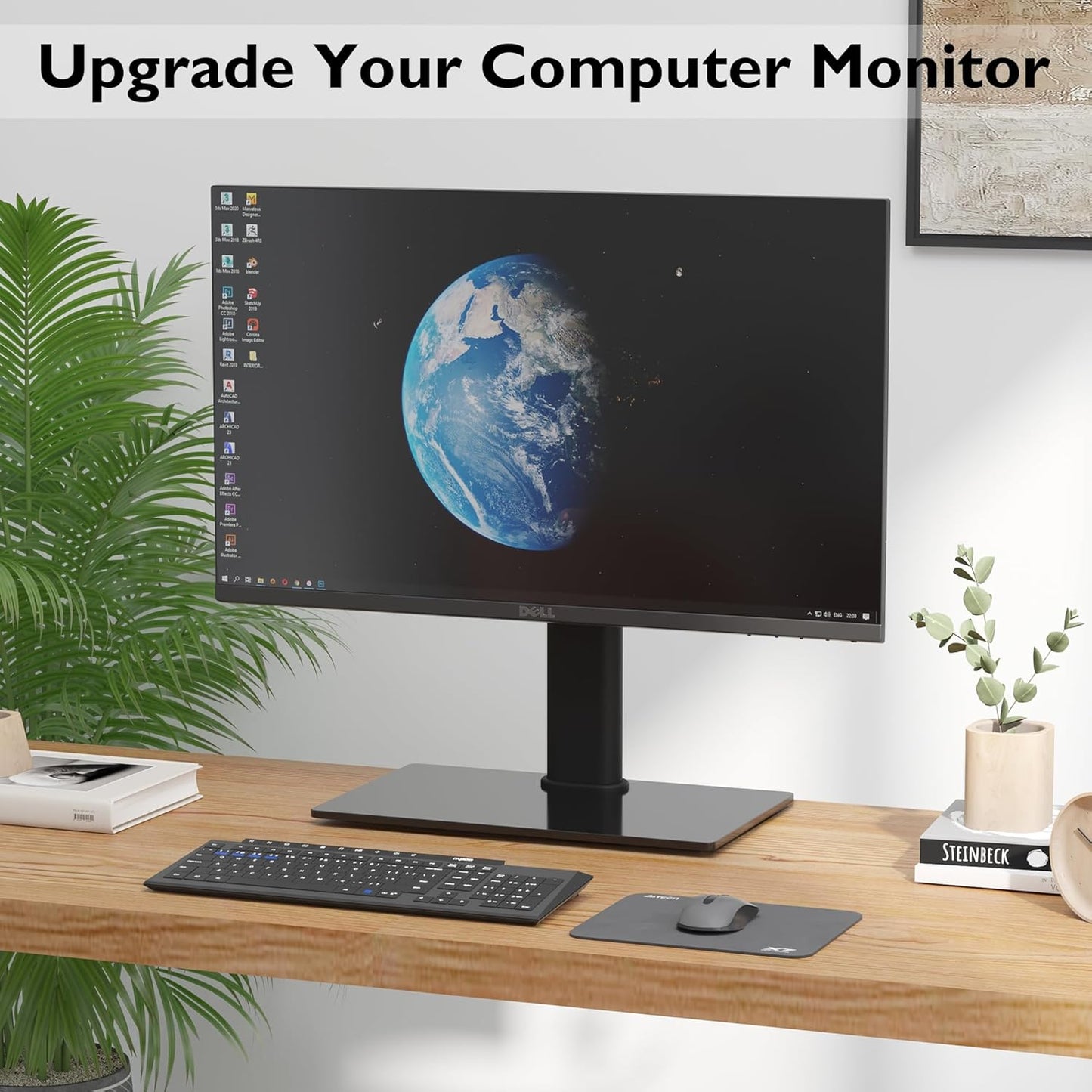 Suport TV cu stand de masa, pentru televizor 26-55 inch, suporta greutate pana la 40 kg, baza 400 x 260 mm din sticla, inaltime ajustabila, prinderi din otel, multifunctional